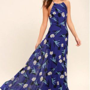 Lulus Blue Floral Lace Up Maxi Dress